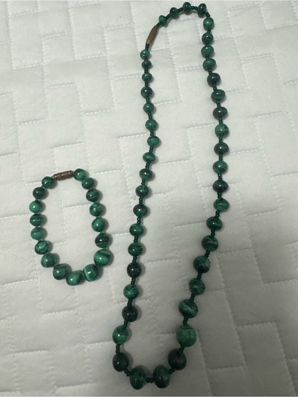 Green Malachite Bead Necklace and Bracelet Set - Classic Jade Green
